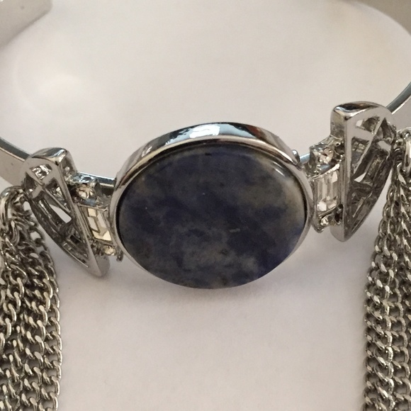 SILVER TONE CUFF BRACELET WITH CHAIN TASSELS - Picture 5 of 6